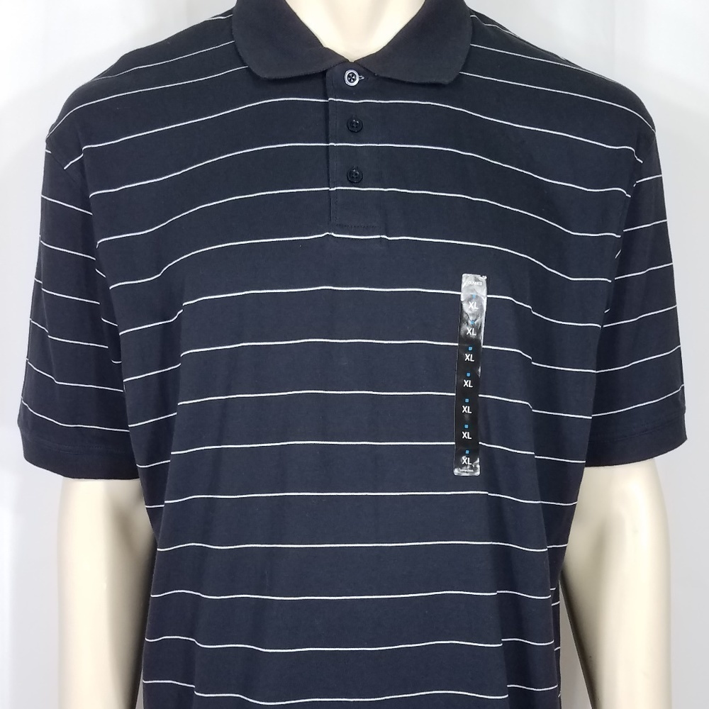NWT Dunnes dark blue white striped casual short sleeve polo shirt mens XL
